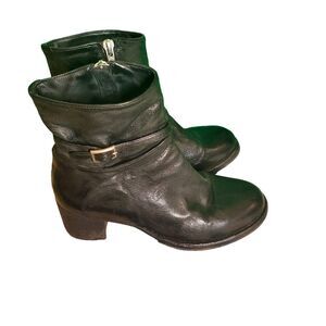 Officine Creative Leather Ankle Boots Handmade Italian Ruched Boots Black 37.5